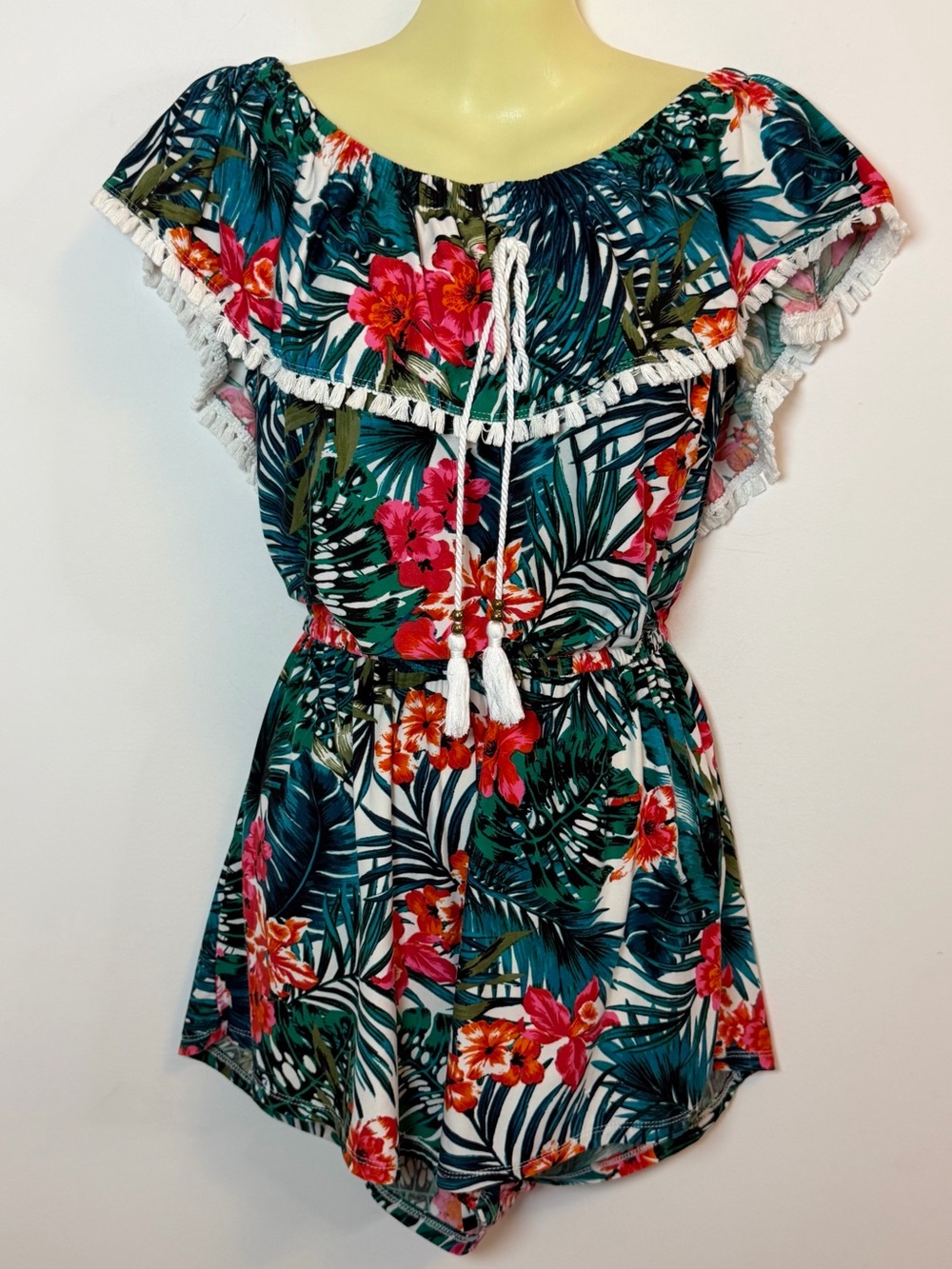 Derek Heart Tropical Floral Off-Shoulder Romper